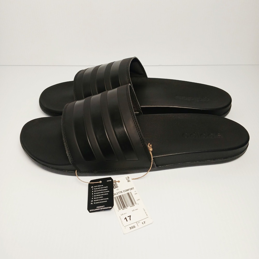 Adidas Adilette Comfort Mens Slides Black Size 17 NWT
